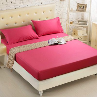 FCLDESHOP Fitted Mattress Pad,Solid Color Chemical Fiber Box Spring Mattress Protector, Hotel Homestay Brushed Non-Slip Bed Sheet Mattress Topper,Rose Red,180 * 200cm+20cm (3pcs)