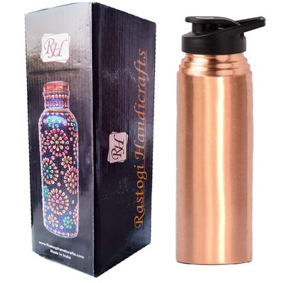 Aakrati Devyom Handicrafts Copper water bottle joint free leak proof 900 ml Pure Copper - Solid Copper Yoga Health Benefit