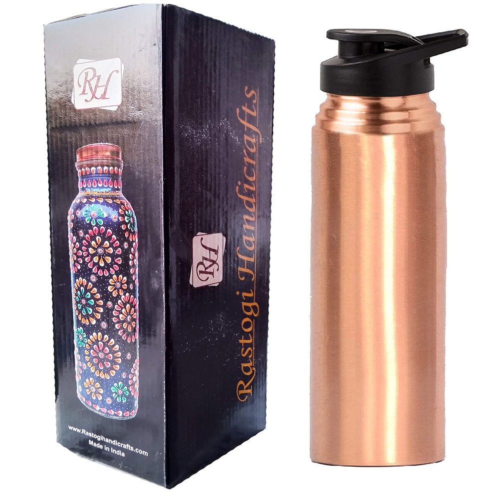 Aakrati Devyom Handicrafts Copper water bottle joint free leak proof 900 ml Pure Copper - Solid Copper Yoga Health Benefit