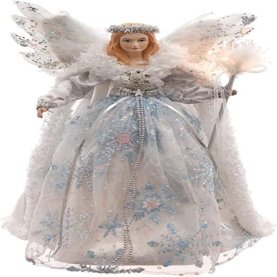 Kurt Adler 16-Inch White/Silver/Lavender and Blue Angel Treetopper