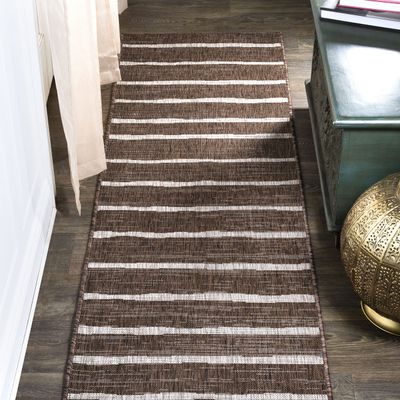 Eyely BMS125B-28 Santa Monica Colonia Berber Stripe Indoor/Outdoor Runner Rug Modern;Bohemian;Transitional, Bedroom, Kitchen, Backyard, Patio, Easy-Cleaning, Non-Shedding, 2 X 8, Brown/Beige