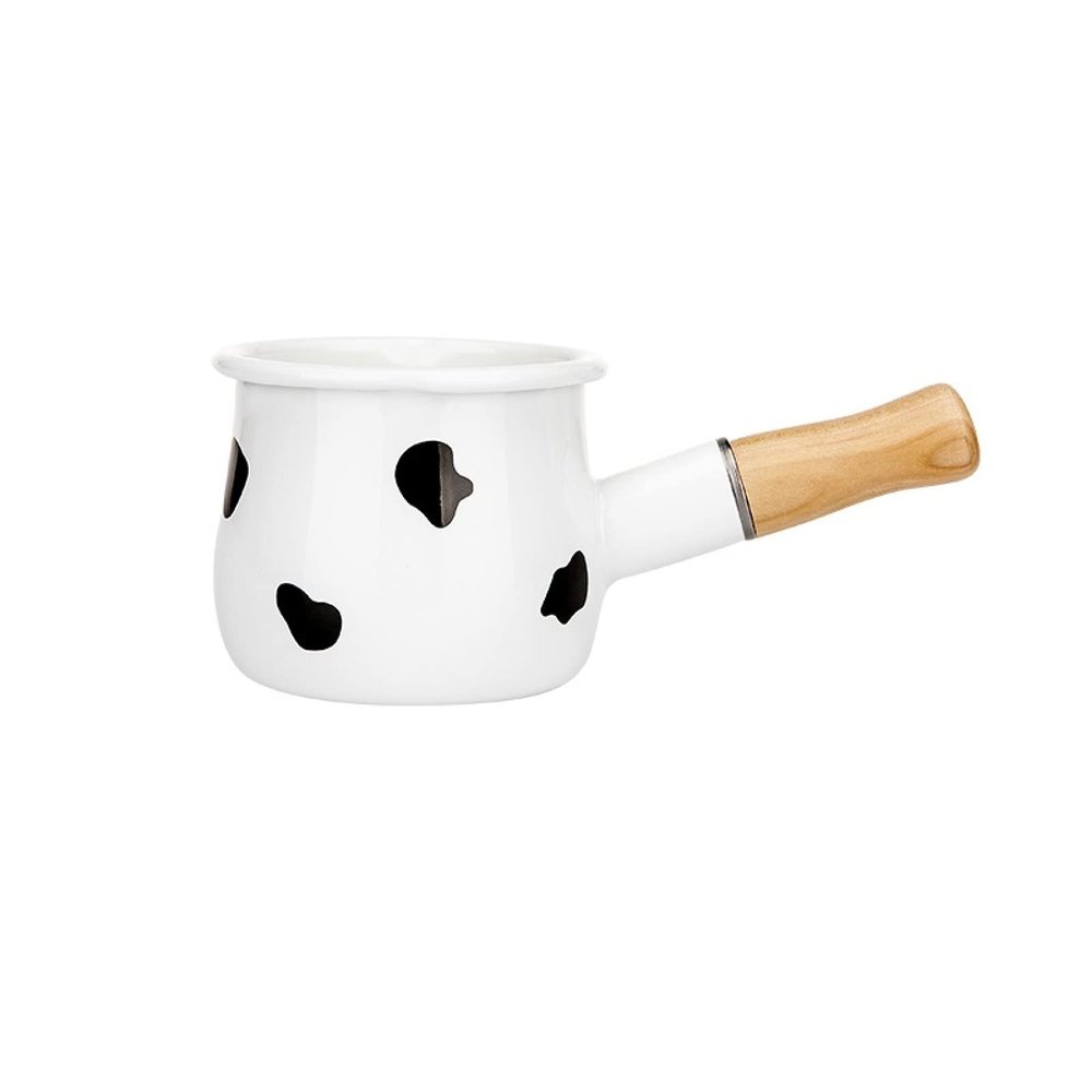 Aggert Frying Pans 500Ml Enamel Coffee Milk Pot With Wooden Handle Saucepan Cookware Non Stick Cooking Pan 1Pcs Cow