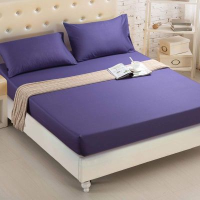 FCLDESHOP Soft Sheet,Solid Color Chemical Fiber Box Spring Mattress Protector, Hotel Homestay Brushed Non-Slip Bed Sheet Mattress Topper,Purple 1,Full 137 * 190cm+36cm (3pcs)