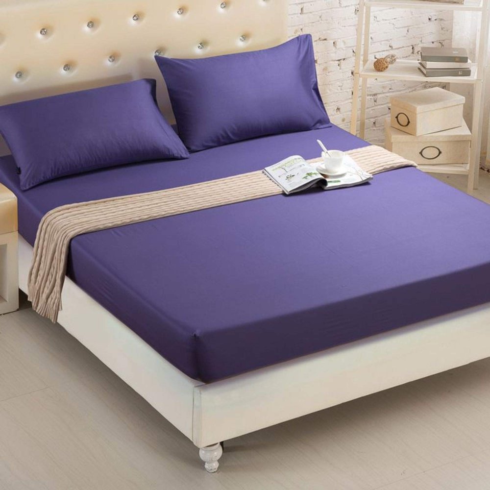 FCLDESHOP Soft Sheet,Solid Color Chemical Fiber Box Spring Mattress Protector, Hotel Homestay Brushed Non-Slip Bed Sheet Mattress Topper,Purple 1,Full 137 * 190cm+36cm (3pcs)