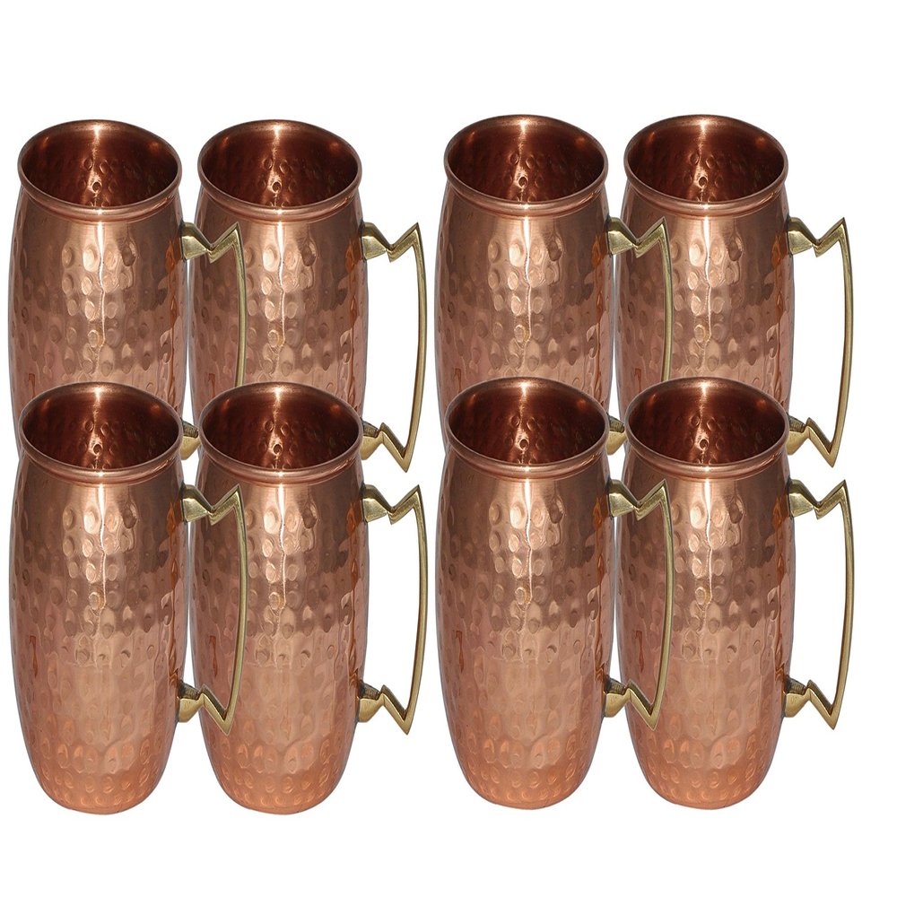Aakrati DevyomArt Handmade Pure Copper Hammered Moscow Mule Mug Set Of 8