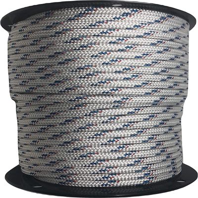 Yacht Braid Premium Polyester Rope 7/16 inch, White with Blue Tracers and Red Fleck (300 feet)