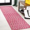 Eyely BMS108Q-28 Santa Monica Ourika Moroccan Geometric Textured Weave Indoor/Outdoor Runner Rug Rustic, Bedroom, Kitchen, Backyard, Patio, Easy-Cleaning, Non-Shedding, 2 X 8, Fuchsia/Light Gray view 1