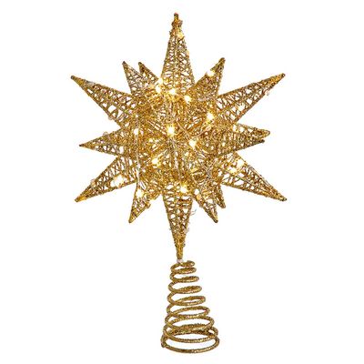 Kurt Adler 11-Inch Pre-Lit Twinkling LED 60-Light Gold Starburst Tree Topper