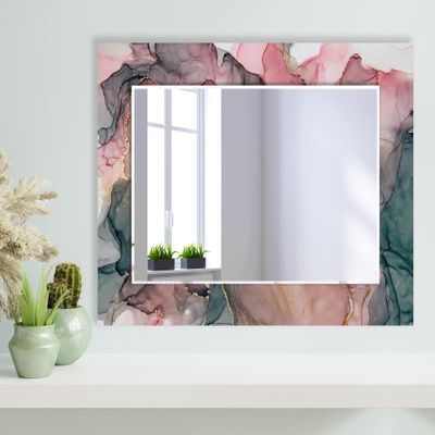 My Photostation.com 48x32''(Horizontal) Rectangular Beveled Wall Mirror on Abstract Printed Bathroom Vanity, Ready to Hang Bathroom Mirror for Vanities