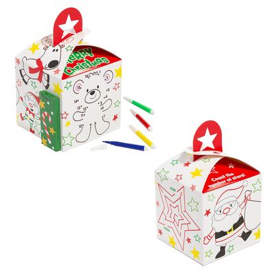 Christmas Activity Treat Boxes with Handles & Markers, 12 Pieces