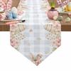 Easter Bunny Ears Table Runner 70 inch Long,Pink Flower Clover Table Runner,Non-Slip Dining Dresser Scarves for Kitchen Holiday Party Tabletop Decor,Gray Buffalo Plaid view 1