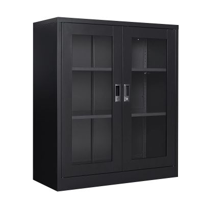 AFAIF 36H Display Cabinet with Adjustable Shelves and Acrylic Door, Black Metal Display Cabinets, Locking Steel Black Storage Caninet for Home/Office/Living Room - Assembly Required