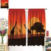 Animal Giraffe Window Curtains Dusk Grassland Silhouette Rod Pocket Curtains Tropic Wildlife Room Darkening Decor Drape for Living Room Bedroom Kitchen 2 Panels 84x84in view 3