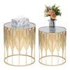 Adeco Set of 2 Nesting Side Tables, Decorative Round Metal Accent End Tables Nightstands, Coffee Table Plant Stand for Living Room Bedroom (Gold Leaf) view 1