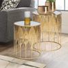 Adeco Set of 2 Nesting Side Tables, Decorative Round Metal Accent End Tables Nightstands, Coffee Table Plant Stand for Living Room Bedroom (Gold Leaf) view 2