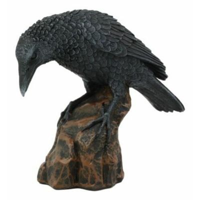 1 Pcs of Perching Raven On Rock Statue 5" Tall Crow Scavenger Bird Decor Figurine