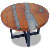 Keketa Coffee Table Round 23.6 inch, Teak Resin Sofa Table Tabletop Stable Legs for Living Room, Rustic Brown view 1