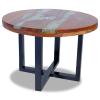 Keketa Coffee Table Round 23.6 inch, Teak Resin Sofa Table Tabletop Stable Legs for Living Room, Rustic Brown view 2