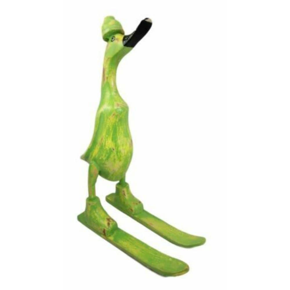 1 Pcs Wood Handicrafts "Bebek Angsa" Key Lime Green Skiing Duck Figurine