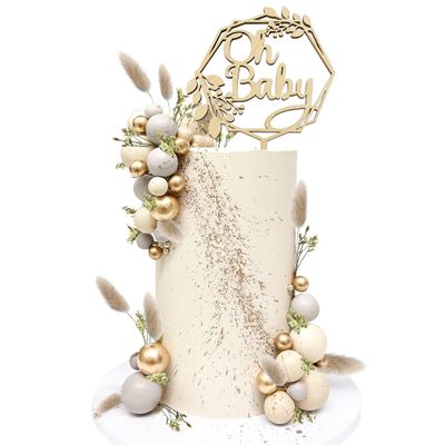 47 PCS Wood Oh Baby Cake Topper Boho Cake Toppers Balls Cake Topper Decorations Baby Shower Decorations for Boho Baby Shower Birthday Wedding Gender Reveal Cake Decorations