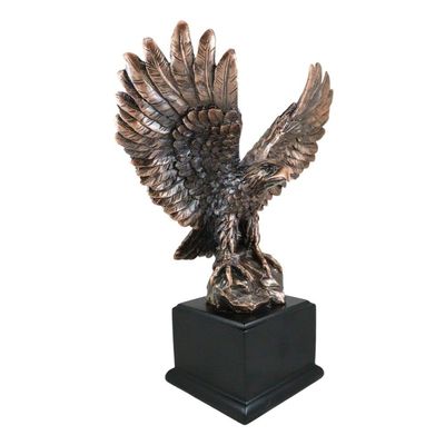 1 Pcs Aerial Majestic Bald Eagle On Rock Ledge Stretching Out Wings Figurine With Base