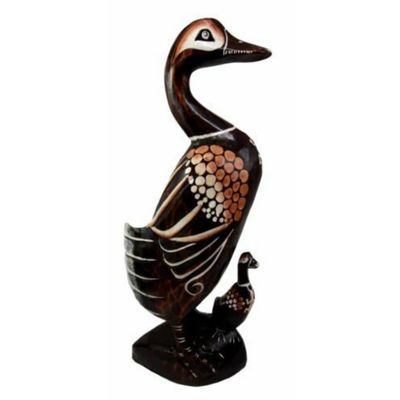 1 Pcs Wood Handicrafts Waterfront Mother Duck & Duckling Figurine 16.5" Long