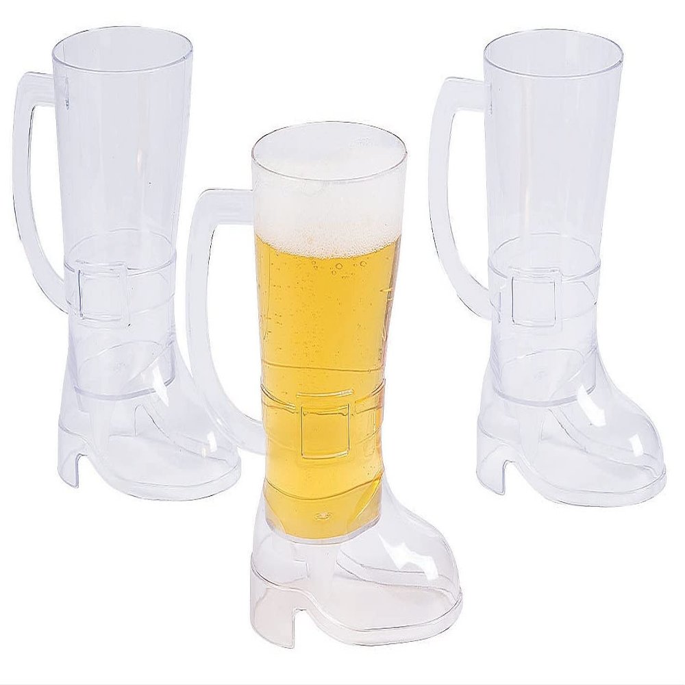 60-PC Boot Shaped Beer Mugs with Buckle Clear Plastic St. Patrick's Day Oktoberfest Party Drinkware 10oz.