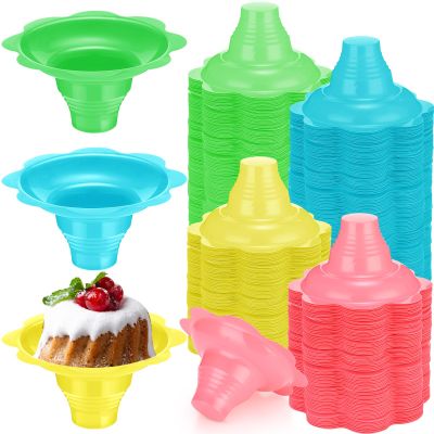 Eaasty 200 Pieces 4 oz Colorful Flower Shaved Ice Cups Plastic Snow Cone Cups Small Leak Proof Plastic Slush Snack Ice Cream Bowls