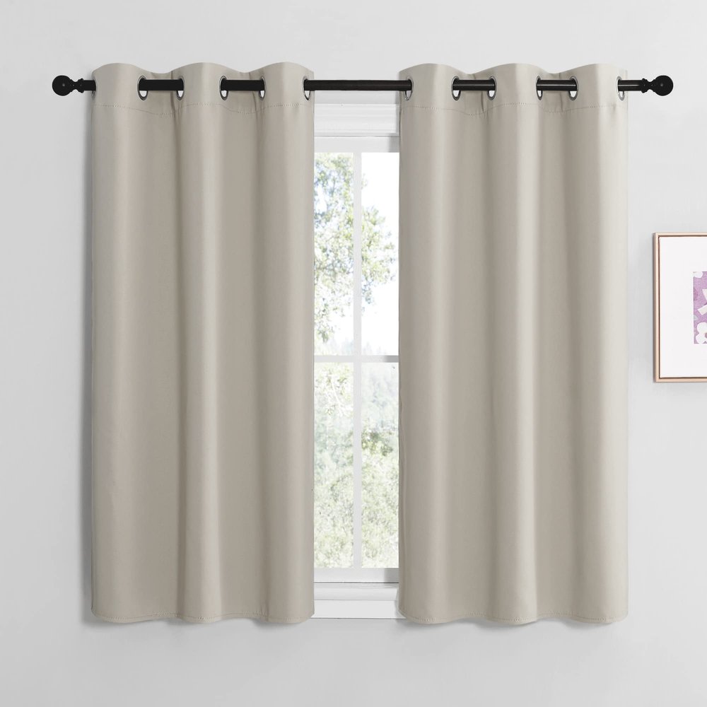 NICETOWN Kitchen Curtains for Decoration, Thermal Insulated Grommet Room Darkening Draperies/Panels for Laundry (Natural, 2 Panels, W42 x L50 inches)