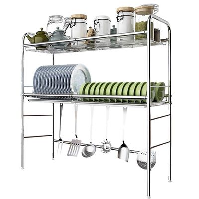 2-Tier Dish Rack with Drip Tray, Stainless Steel Dish Drainer, for Placing Bowls, Plates, Utensils, Space-Saving ( L)