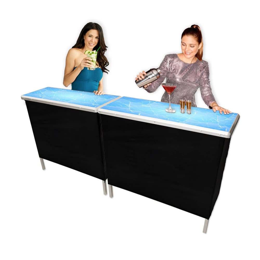 ICED Folding Portable Party Bar w/Black Skirt, Storage Shelf, and Carrying Bag - Double Set