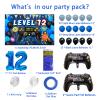 Vlipoeasn 90PCS Video Game Party Decorations for Boys Set - Blue 12th Birthday Supplies - Video Game Backdrop, Balloons, Tablecloth, Gamer and 12 Foil Balloons view 2