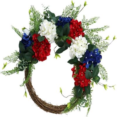 4th of July Flower Wreath Patriotic American Wreath Independence Day Hanging Garland for Memorial Day 4th of July Home Window Decoration