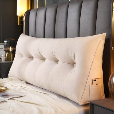 Large Bolster Triangular Headboard Wedge Backrest Positioning Support Bed Rest Reading Pillows Back Support Lumbar Cushion for Daybed with Removable Cover,White,Full/47inch/120cm