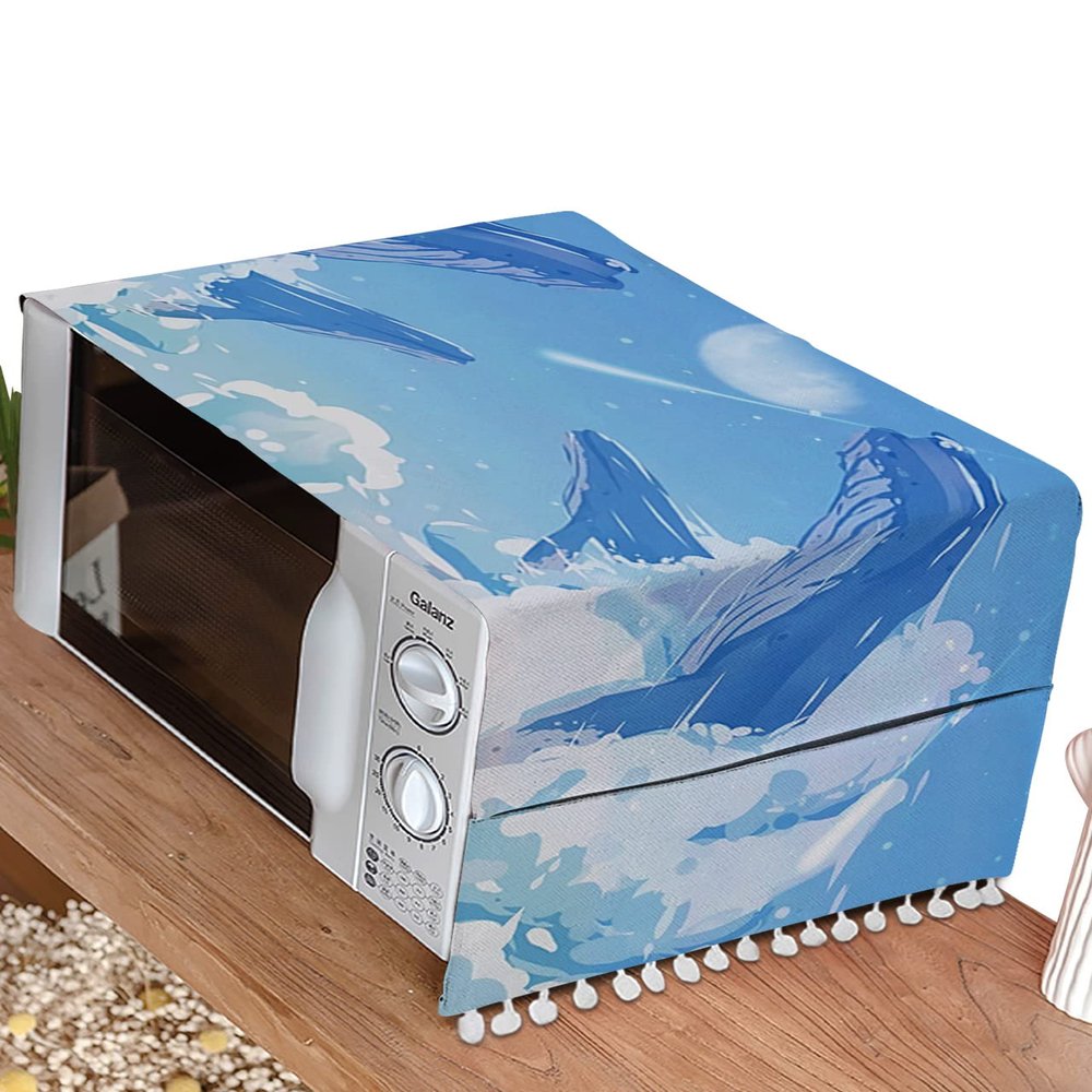 Kid Whale Microwave Dustproof Cover Washer Dust Cover Machine Protector, Cartoon Animal Starry Sky Blue Cloud Decorative Kitchen Appliance Cover with 2 Pockets 12x35