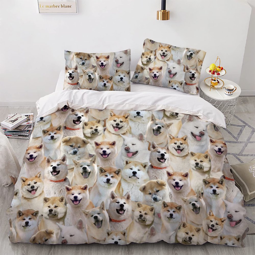 Cute Akita Comforter Full Set, Akita Lover Duvet Cover Sets, 3 Pieces Pet Dogs Bedspreads, Bedding Set with 2 Pillow Shams & Duvet Cover, Gifts for Akita Mom/Dog Owner/Women/Men