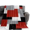 Abstract Flannel Fleece Throw Blanket Red Black Gray Color Block Warm Soft Blankets, 50x80In Modern Geometric Plaid Lightweight Micrifiber Blanket for Kids/Teen/Men Bedroom, Living Room Couch Sofa view 2