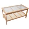 2-Tier Rectangle Coffee Table Bamboo End Table with Glass-Top and Wooden Shelf Rustic Sofa Side Table Center Table for Living Room Apartment Restaurant,37.8x19.7x19.7in view 1