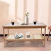 2-Tier Rectangle Coffee Table Bamboo End Table with Glass-Top and Wooden Shelf Rustic Sofa Side Table Center Table for Living Room Apartment Restaurant,37.8x19.7x19.7in view 2