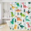 Umpoo Cute Dinosaur Shower Curtains Colorful Baby Dino Funny Animals Green Trees for Kids Neutral Curtain Waterproof Fabric Polyester Accessories with 12 Hooks, 72x72 Inch Green/Yellow/Darksalmon view 1