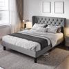 Allewie Queen Size Bed Frame with Button Tufted Wingback Headboard, Modern Upholstered Bed Frame with Solid Wooden Slats Support - No Box Spring Needed, Easy Assembly, Light Grey view 1