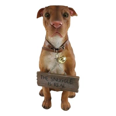 1 Pcs Of Lifelike Pet Dog Statue With Jingle Collar And Sign 13" H