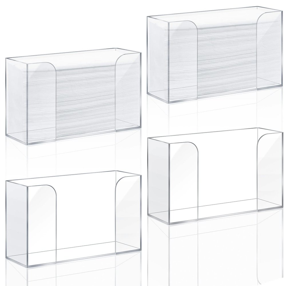 Deekin 4 Pcs Acrylic Paper Towel Dispenser Countertop Paper Towel Holder, Clear Trifold Guest Napkin Dispenser for Z-fold, C-fold or Multifold paper holder for Bathroom Toilet and Kitchen