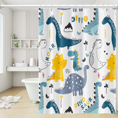 Umpoo Cartoon Dinosaur Shower Curtains Colorful Cute Dino Funny Animals Pattern for Kids Neutral Shower Curtain Waterproof Fabric Polyester Accessories with 12 Hooks, 60x72 Inch