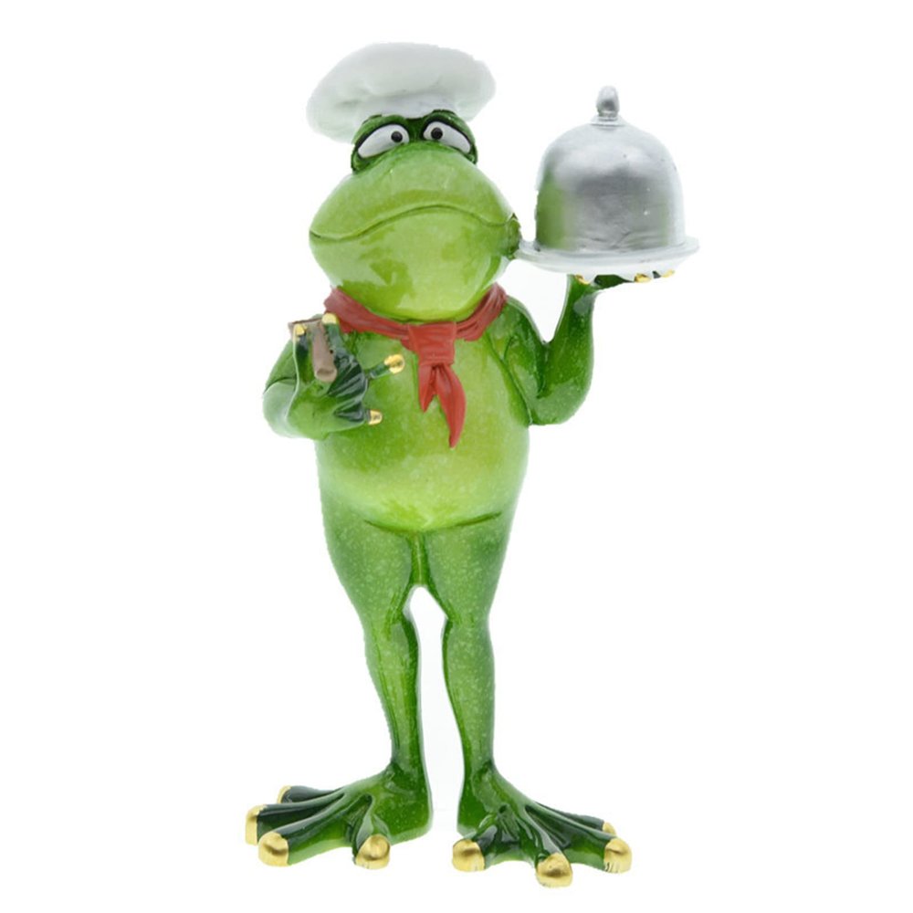 Queemie Creative Standing Frog Figurine What's for Dinner Chef Decorative Resin Crafts Statue for Home Office Dining Room Decoration