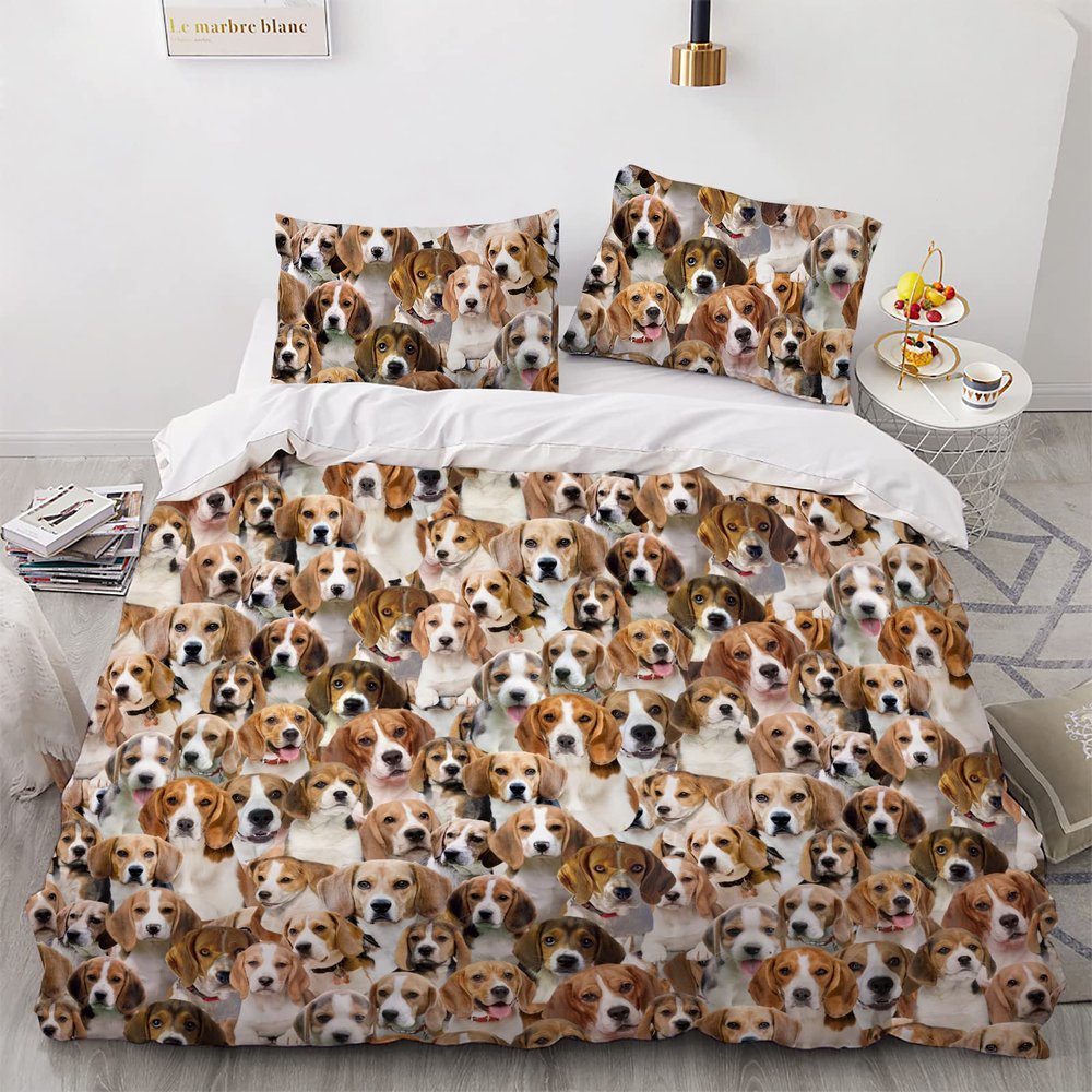 Beagle Mom Gifts, Duvet Cover Set for Beagle Dog Lover, Funny Pet Beagle Dog Face Printed Comforter Cover Sets, Decorative 3 Piece Bedding Set with 2 Pillow Shams & 1 Comforter Cover