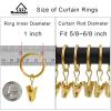 WeeksEight 44 Pack Gold Curtain Rings with Clips, Curtain Hooks Hangers Clip Rings for Hanging Drapes Bows Hat, Drapery Rings 1 in I D, Fits up to 5/8 in Diameter Curtain Rod. view 3