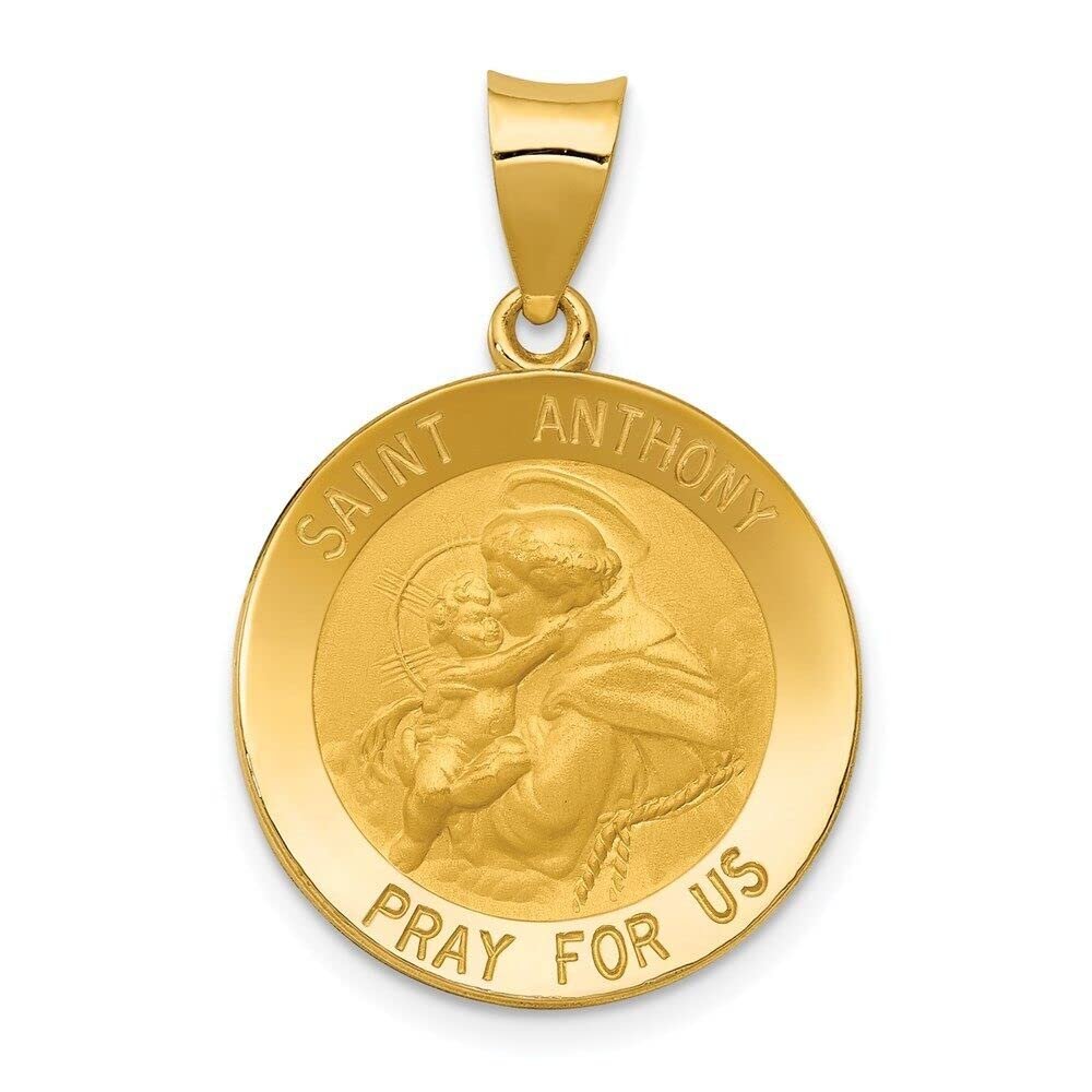 Exclusive Jewelry made of Precious Metals and Stones Real 14K Yellow Gold Saint Anthony Medal Hollow Pendant; Women & Men Style Exclusive Jewelry-2797
