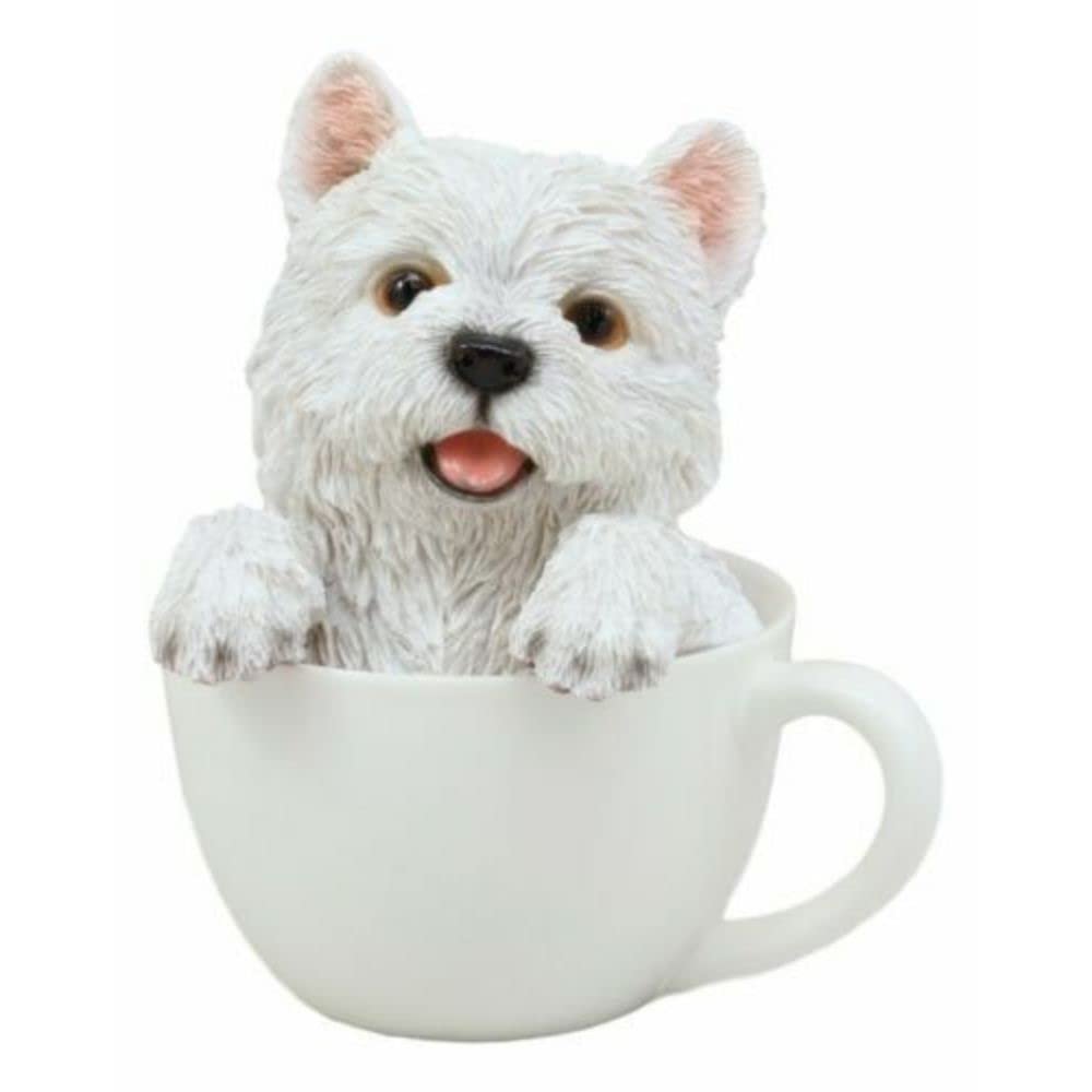 1 Pcs Of Realistic White Dog In Teacup Statue 6" H Pet Pal