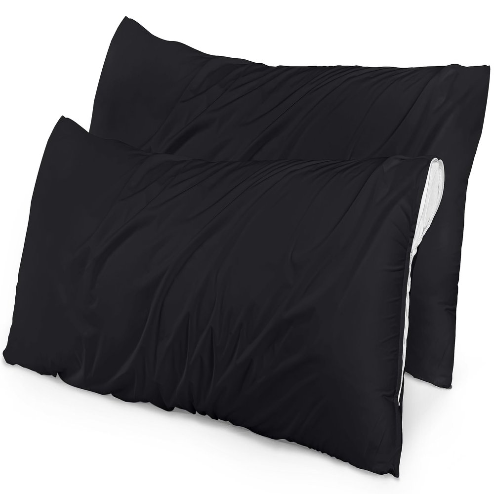 Utopia Bedding Premium 100% Waterproof Pillow Protectors with Zipper Body Size (Set of 2), Bed Bug and Dust Mite Proof Zippered Pillow Covers, Pillow Encasement Cases, Black